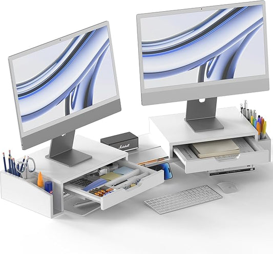 Simple Houseware Desk Dual Monitor Stand Riser with Pull-Out Drawers, White