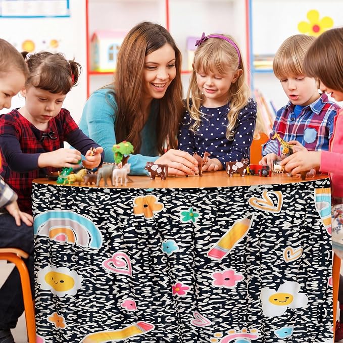 VitalCozy Composition Notebook Table Skirt for Classroom Teacher 28" W x 51" L Desk Curtain Skirts Teacher Appreciation Week Back to School Gifts for Kindergarten Classroom Office Bookcase Decoration