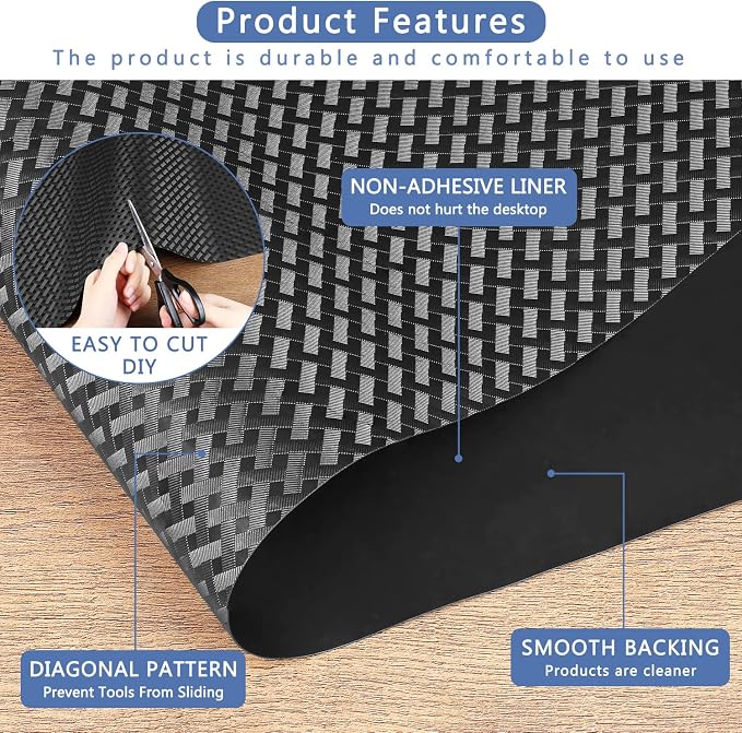 HooTown Shelf Liner Kitchen Cabinet Drawer Mats 23.6 Inch Wide x 196.8 Inch Long, Non Slip EVA Plastic Water Resistant Pad for Bathroom Drawers, Shoe Shelves, Under Sink, Black