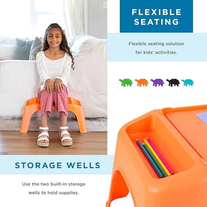 LAPGEAR Turtle Table Kids Flexible Seating Lap Desk Tray with Storage for Snacks, Play, Classroom, and Sensory Activities - Orange - Style No. 20109