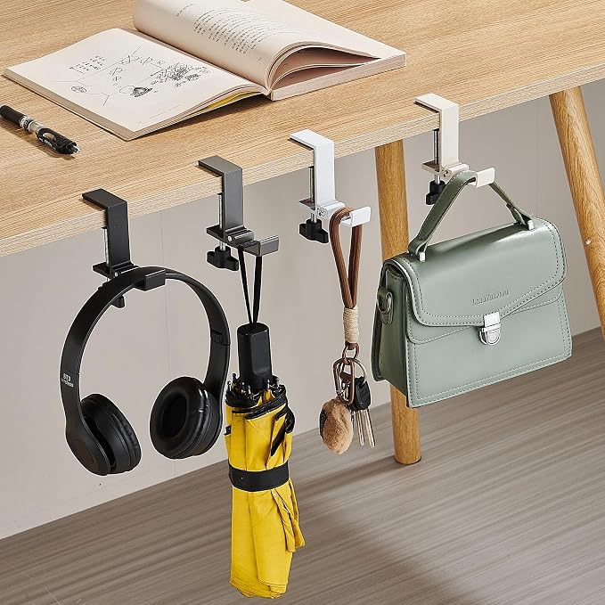 Foldable Under Desk Headphone Hanger, Aluminum Clamp-On Headset Stand, No Drill Anti-Scratch Mount, Heavy Duty 10KG Load Bearing Universal for Gaming Headset, Controller, Cable & Bag Organizer(Grey)