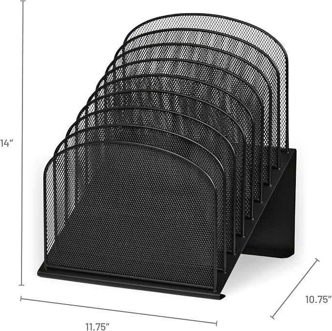 Safco Onyx Desk Organizer, 8 Tiered Vertical Compartments, Office and Classroom Mailbox , Paper and Mail Sorter, Steel Mesh, Black