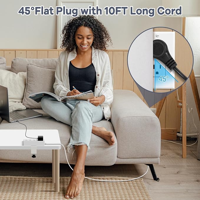 Desk Clamp Power Strip USB C - Charging Station for Multiple Devices - Multi Plug Outlet Extender - Desktop Mount Surge Protector with 4 Outlets 4 USB Ports for Phone, Tablet, Computer
