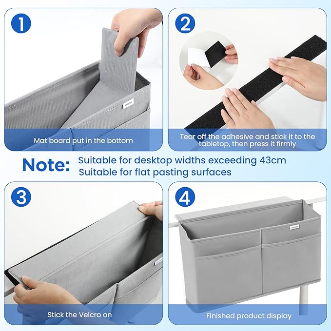 10 Pack Desk Side Hanging Organizer, Adhesive Storage Bag with Pockets for Magazine Ipad Notebook, for End Tables Home Office Desks Computer Workstations Dressing Table, Grey
