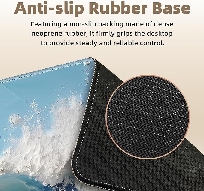 Galdas Gaming Mouse Pad XXL XL Large Long Extended Big Mousepad Non-Slip Rubber Keyboard Desk Pad with Stitched Edges for Laptop Home Office (31.5x11.8x0.08 Inch) … (Painting Waves)