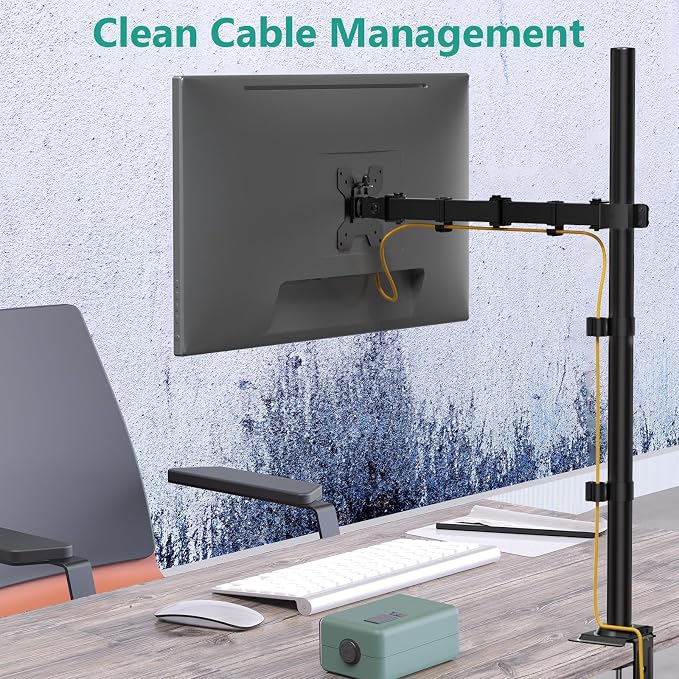 WALI Monitor Arm Mount for Desk, Single Extra Tall Computer Desk Mount, Monitor Bracket Mount Stand Single, up to 32 inch, 22 lbs (M001XL), Black