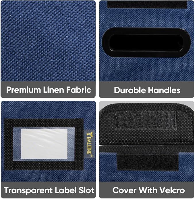 BALEINE File Organizer Box with Lid, Collapsible File Folder Organizer with Plastic Slide, Hanging File Folder Box for Office Document Storage (2 Pack, Blue, S)