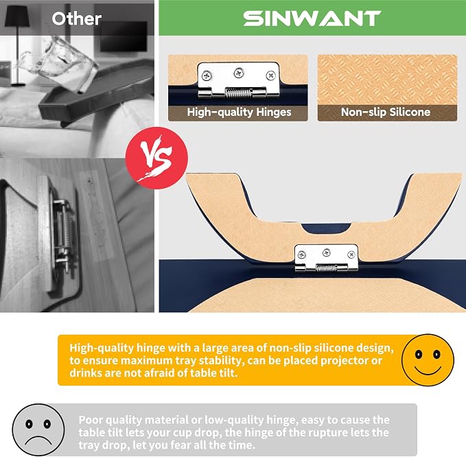 SINWANT Couch Armrest Table, Bamboo Couch Arm Table with 360° Phone Holder,Foldable Sofa Arm Tray for Eating Drinking Snacks Remote on Chair Armrest