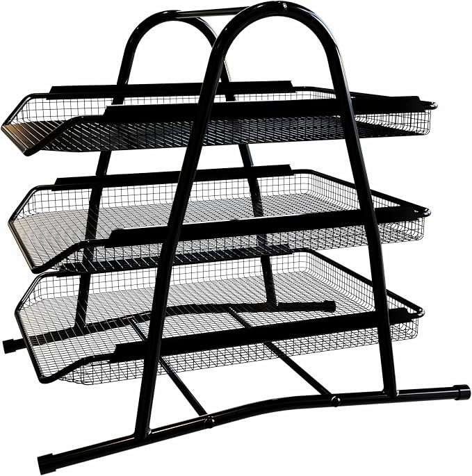 Performore 3-Tier Stackable Paper Tray Organizer for Desk - Black Metal File Rack for Legal-Size Paper (14"x8.5"), Document Holder & Desktop Storage for Office, Home, or School Organization