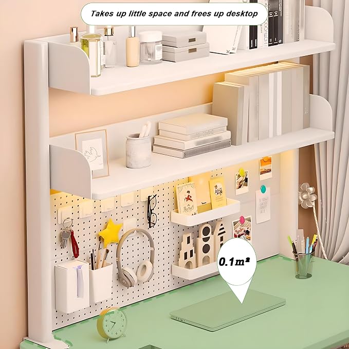 Clamp On Desk Organizer Shelf, White Desk Extender Pegboard Workstation,Computer Desk Accessories for Office, Privacy Panel for Gaming Desk,23.6/31.4/39.3in Desktop Shelving (white, 60cm/23.6in)