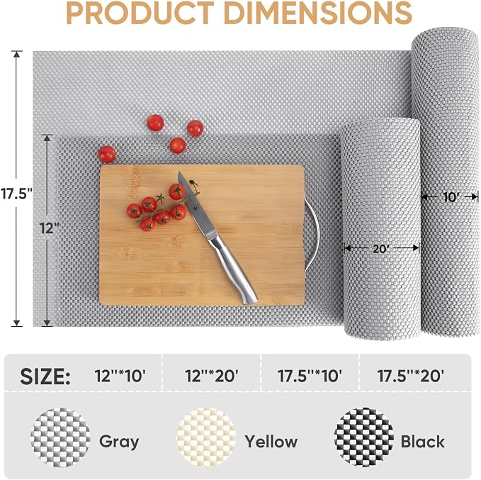 BALEINE Cabinet Liner, 17.5 in x 10 Ft Drawer Liner, Shelf Liners for Kitchen Cabinets Non-Adhesive, Non-Slip Protect Desks, Cupboard, Drawers, Shelves, Tableware (Gray)
