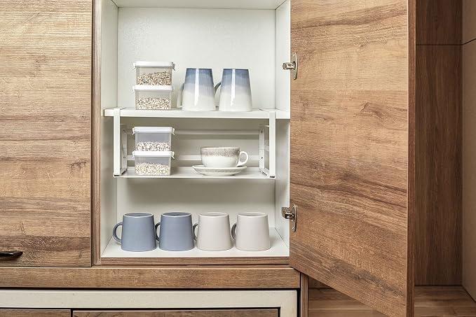 Nxconsu 2 Pack Large Heavy Duty Under Cabinet Organizer, Slide-Under Shelf Basket with Solid Metal Bottom, Hanging Pantry Shelf for Kitchen Cupboard Bookshelf Closet, Holds 30 lbs, White, 16.14"