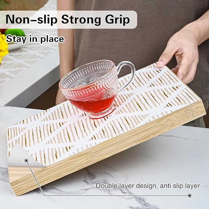 Drawer and Shelf Liner for Kitchen Cabinet,Non-Adhesive Cabinet Liner 18in x 20FT,Waterproof Shelf Paper Non-Slip Mats Cupboard Liners Contact Protect Dresser/Shelves/Table-Brown Stripes