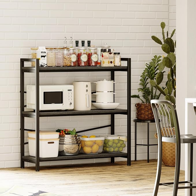 Book Shelf, 3 Tier Bookshelf 31.49" Width, Book Shelf Storage and Organization, Wooden and Metal Industrial Bookcase, Large Book Shelves for Home Living Room Bedroom Office Storage(Grey)