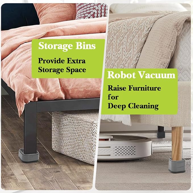 4 Pack Furniture Risers 1 Inch, Adjustable Bed Risers Heavy Duty for Table Desk Couch Chair Sofa Cabinet Bed Legs Dorm, Square Stackable Bed Raisers Blocks Lift Height 1", 2" or 3", Grey