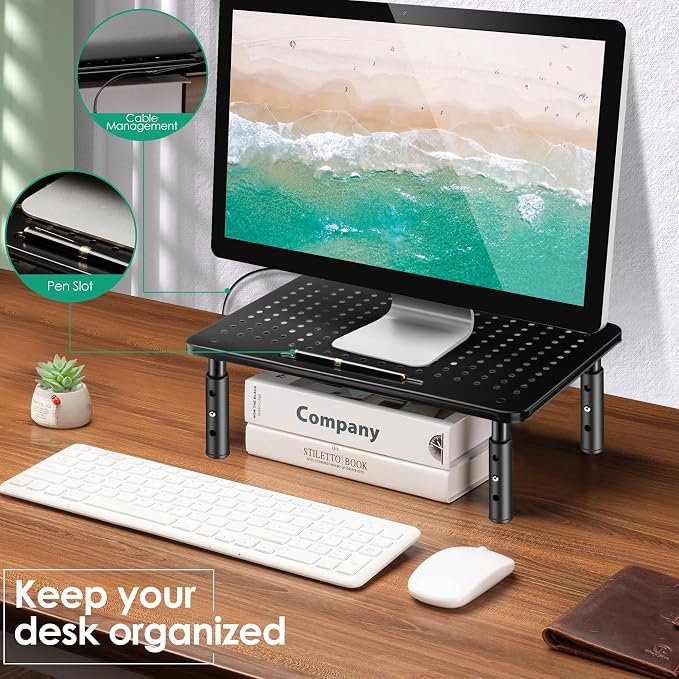 La Jaco Monitor Stand Risers for 2 Monitors, 3 Height Adjustable Monitor Stand with Pen Holder, Dual Monitor Riser Laptop Riser for Office, Home, School Supplies, 2 Pack, Black