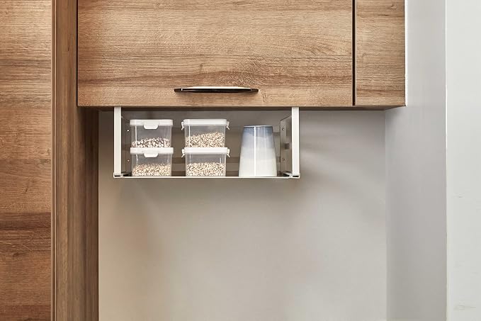 Nxconsu 2 Pack Heavy Duty Under Cabinet Organizer, Slide-Under Shelf Basket Storage with Solid Metal Bottom, Hanging Pantry Shelf for Kitchen Cupboard Bookshelf Closet, Holds 30 lbs, White, 13.38"