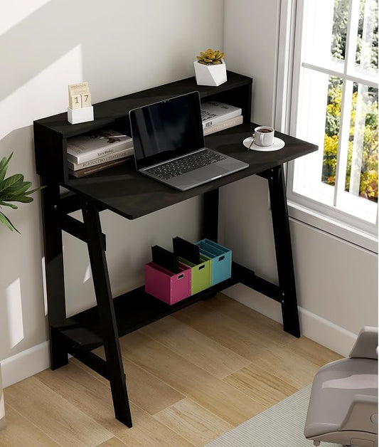 Small Desk for Bedroom, Computer Desk Office Desk with Storage, Corner Desk for Small Space, Dark Brown