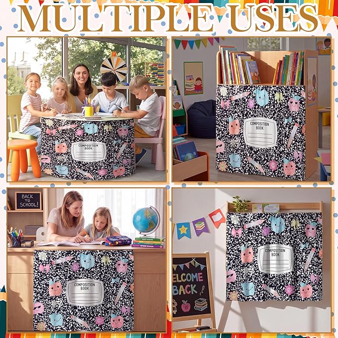 VitalCozy Composition Notebook Table Skirt for Classroom Teacher 35" W X 35" L Desk Skirts Teacher Appreciation Week Back to School Gifts for Kindergarten Classroom Office Bookcase Decoration
