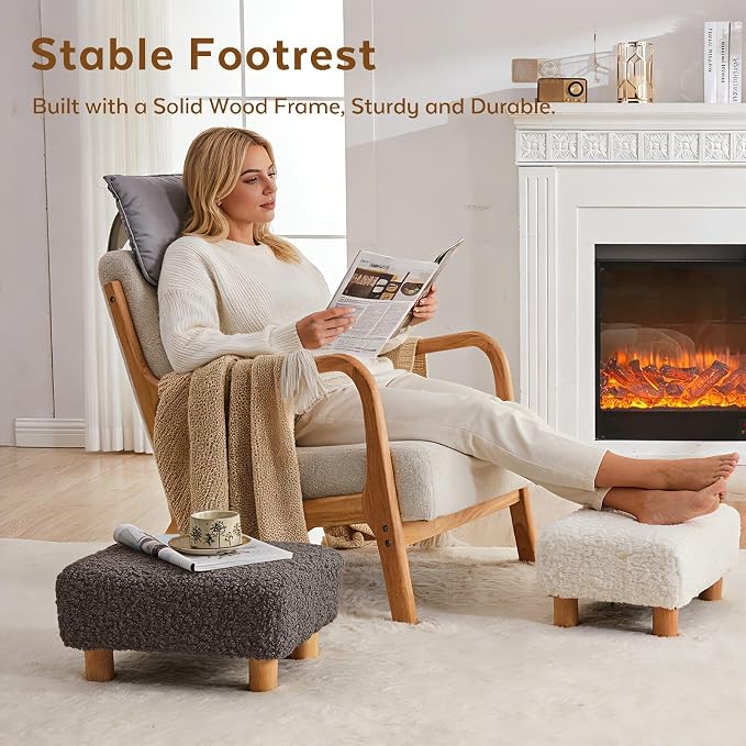 Small Foot Stool Ottoman, Sherpa Footstool Ottoman Foot Rest for Couch, Rectangle Footstools and Ottomans Small for Living Room, Entryway and Bedroom (Brown)