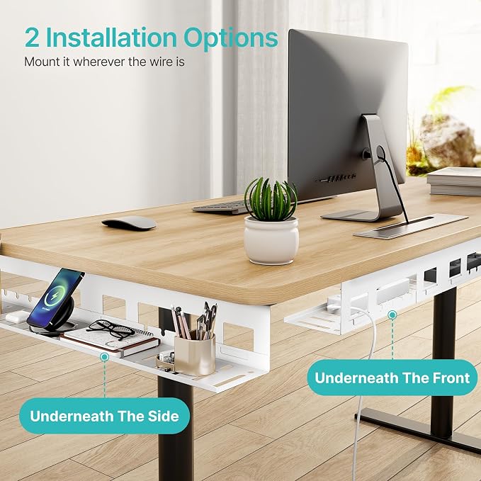 PEGZONE Under Desk Cable Management Tray, 31.5 Inches Metal Cord Organizer Rack, Desk Tray for Power Strip, Cord, Wire, Easy Mounting Cable Management Under Table for Home Office, White