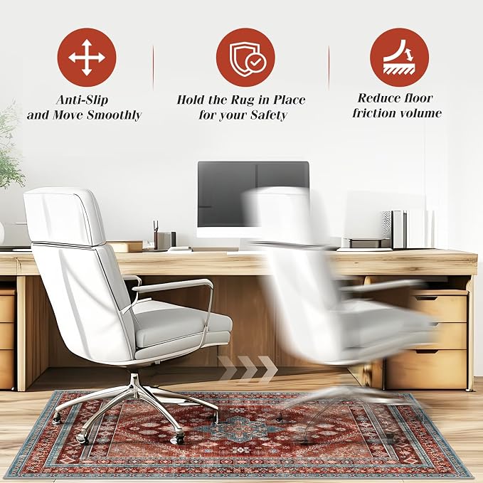 Office Chair Mat for Hardwood Floor & Tile Floor,36"X 48" Heavy Duty Desk Chair Mat for Hard Floors, Under Desk Rug for Rolling Computer Chair,Anti Slip,Low Pile Carpet Floor Protector-Brown Red