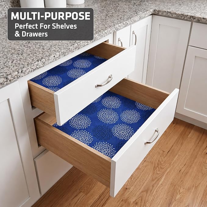 Drymate Premium Luxury Shelf & Drawer Liner, Thick Cushioned Fabric, Non-Adhesive, Absorbent, Waterproof, Slip-Resistant, Liners for Kitchen Cabinets, Cupboards (USA Made)(12”x59”)(2-Pack)(GoodBlue)