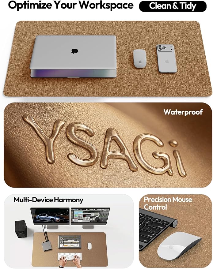 YSAGi Leather Desk Protector, Office Mat, Large Mouse Mat, Non-Slip PU Leather Blotter, Laptop Desk Mat, Waterproof Writing Pad for Office and Home(Shiny Bronze, 40" x 24")