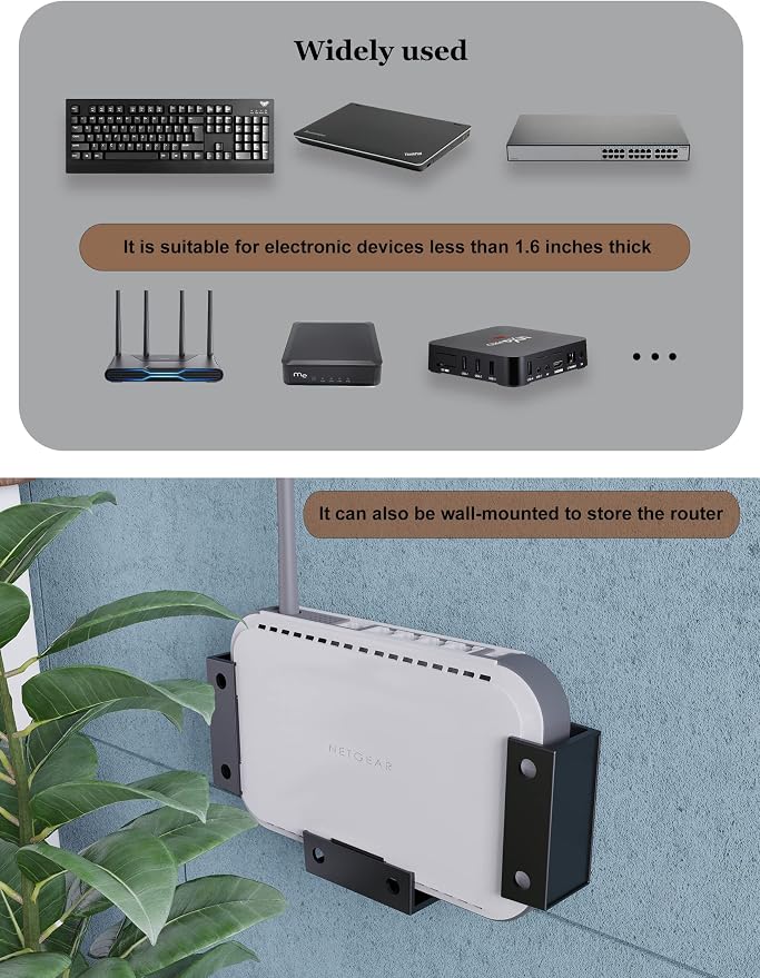 Under Desk Laptop Holder Under Desk Rack Mount for Keyboard & Small Devices Also Fit for Cable Box Wall Mount Tray Organizer Like Routers, Modems, Network Switch and More