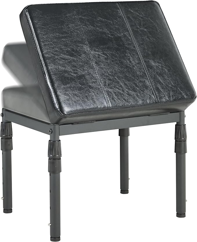 TIOPGHAD Adjustable Ottoman Pouf, 4 Height Position & 60 Degree Tilt Angle Synthetic Leather Ottomans Foot Stools Stool Pouffe FootStool Under Desk for Living Room Home Office(Black Synthetic Leather)