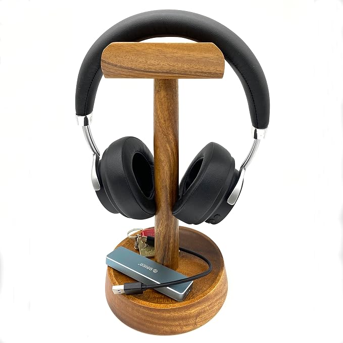 Wooden Headphone Stand with Tray – Solid Acacia Headset Holder for Desk Organization, Universal Fit for Sony, Bose, Beats, Gaming Headsets & Controllers | Solid Acacia, Desk Organization, Universal Fit for Sony, Bose, Beats, Gaming Headsets & Controllers