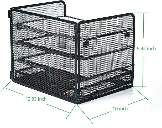 SETTFRFE 4 Tier Mesh Paper Letter Tray,Desk File Organizer with A Sliding Drawer,Office Supplies Desk Organizer for Home Office,Black.