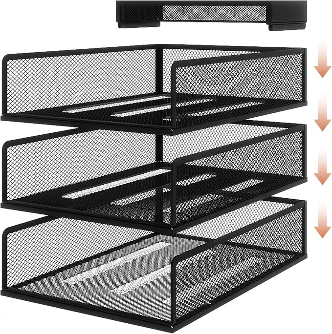 Natwind 3 Tier Stackable Paper Trays for Letter Documents, Desktop File Organizers for Office Supplies, Metal Mesh Desk Organizer,Office Organizer,Letter Trays for Home, Office, School,Black
