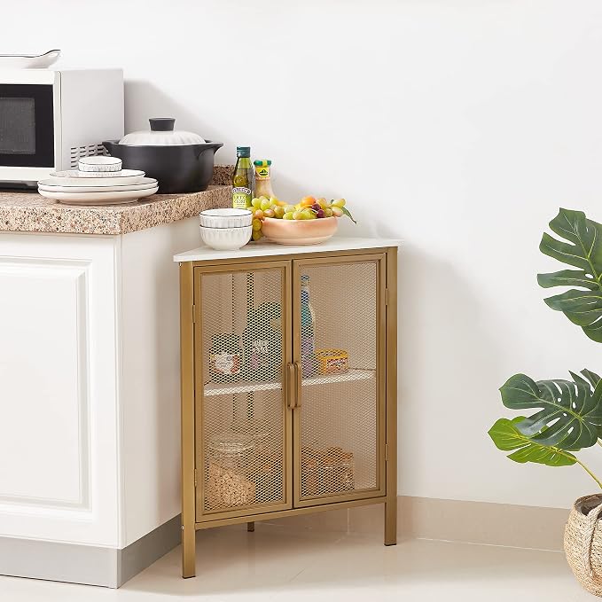 VECELO 3-Tier Corner Table,Cabinet with Mesh Door,Corner Shelf Stand,Metal Frame Storage Shelf Organizer Display Shelves for Wall Corner,Living Room,Bedroom Kitchen,Bathroom