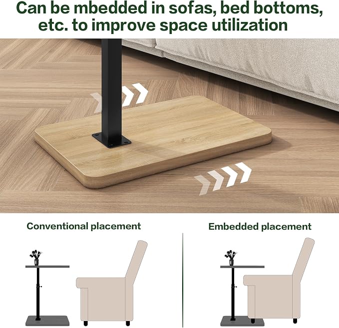 IBUYKE C Shaped Side Table, 360° Swivel Height Adjustable End Table for Small Spaces, with Phone & Tablet Slot, Modern Small Coffee Snack Table for Sofa/Bed, Natural UTVT003R