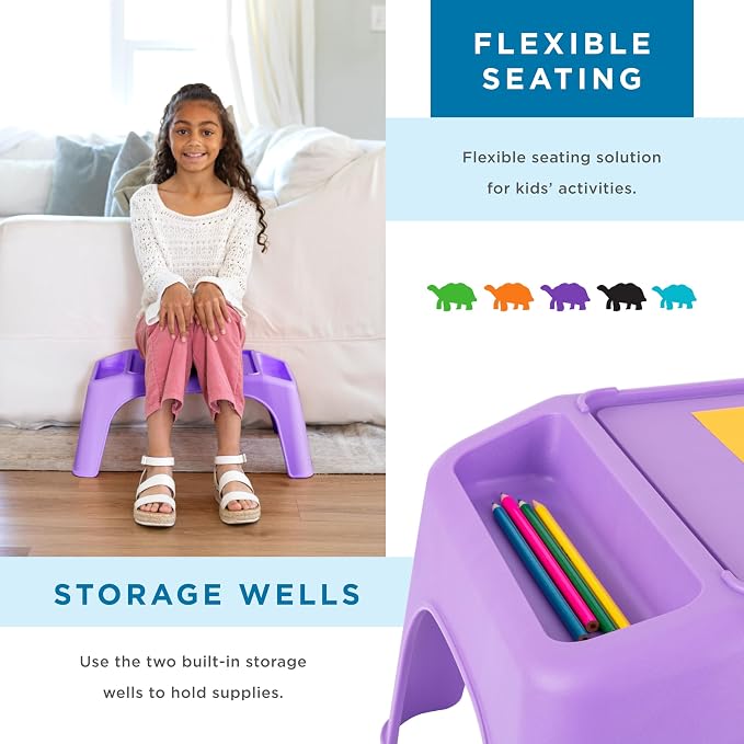 LapGear Turtle Table Kids Activity Lap Desk Tray with Storage Wells for Snacks, Play, Classroom and Sensory Toys - Purple - Style No. 20102