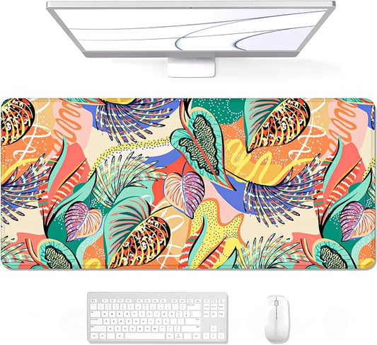 Auhoahsil Desk Mouse Pad, Large Gaming Mousepad, XXL Desk Pad, Extended Long Superior Micro-Weave Cloth Non-Slip Rubber Big Computer Mouse Mat for Gamer, Office & Home, 35" x 15", Tropical Leaves
