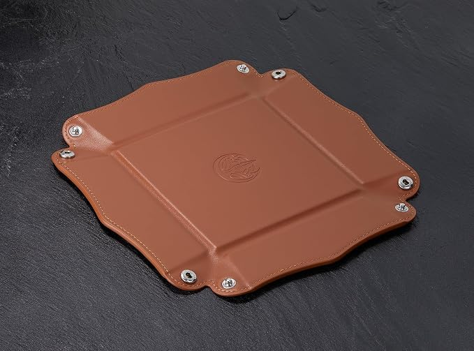 Jewelry Tray, PU Leather Catchall Tray for Keys, Wallet, Coins - Travel Valet Tray (Light Brown)