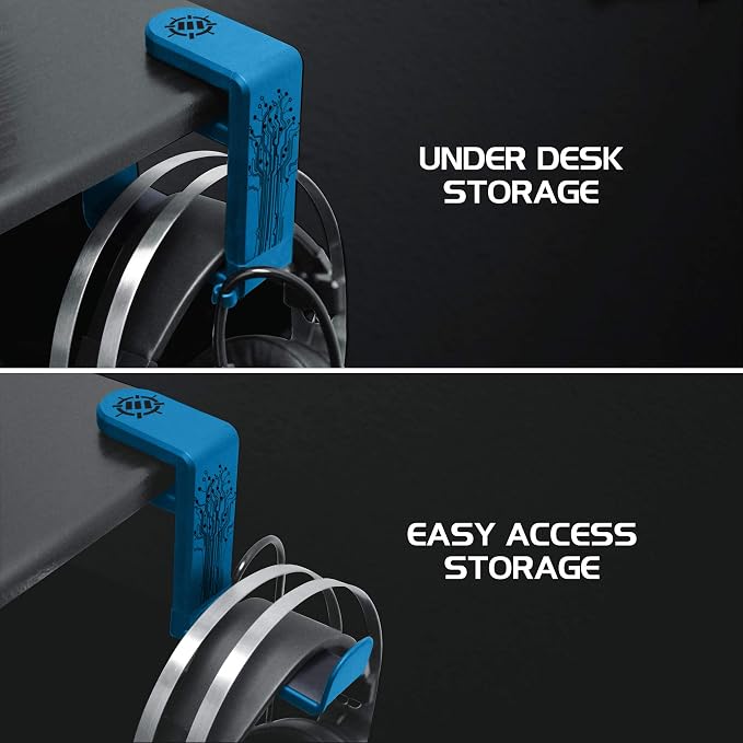 ENHANCE PC Gaming Headphone Holder - Desk Headphone Hanger Esports Headset Holder with Adjustable 360 Rotation, Under Desk Headphone Hook Clamp, Universal Fit, & Built in Cable Clip Organizer - Blue