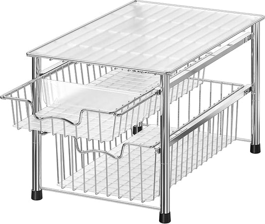 Simple Houseware Stackable 2 Tier Sliding Basket Organizer Drawer, Chrome