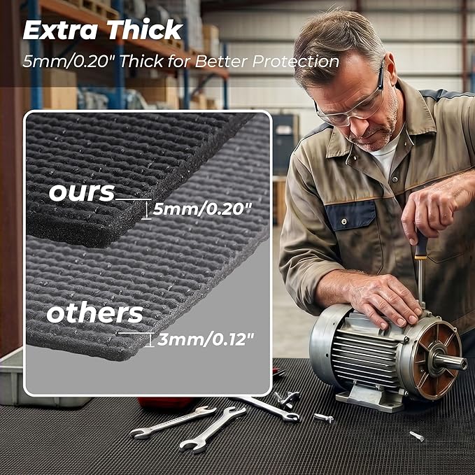 PABUSIOR Toolbox Liner 20" Wide: 5MM Thick Large Tool Box Drawer Shelf Liners for Under Sink - Non Slip Foam Heavy Duty Cabinet Mats for Garage Shelves 20" W x 98" L Black