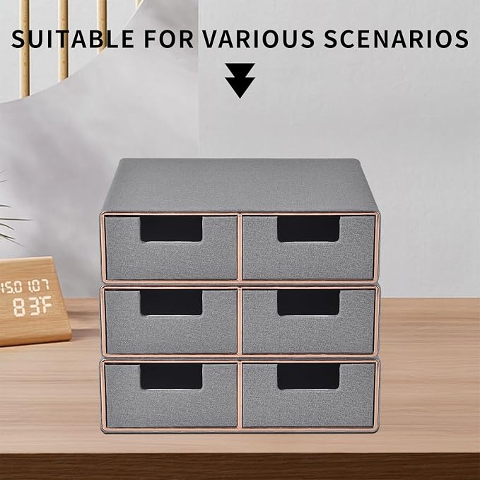 Pu Leather Stackable Desk Drawer Organizer,2-Drawers Desk Caddy for Office Bathroom Bedside Table Dressing Table,Grey