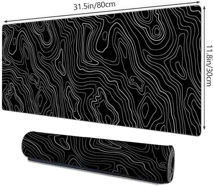 Galdas Mouse Pad For Gaming,XXL XL Large Mouse Mat Long Extended MousePad Desk Mat Non-Slip Rubber Mice Pads Stitched Edges Thin (31.5 x 11.8 x 0.12 Inches) Topographic Map