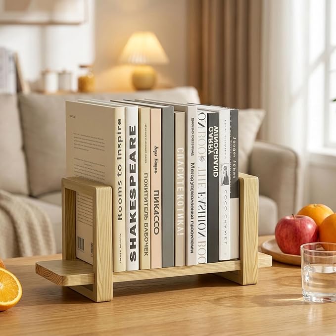 Adjustable Desktop Bookshelf, Wooden Tabletop Bookshelf, Small Desk Shelf for Home, Living Room, Class, Dorm