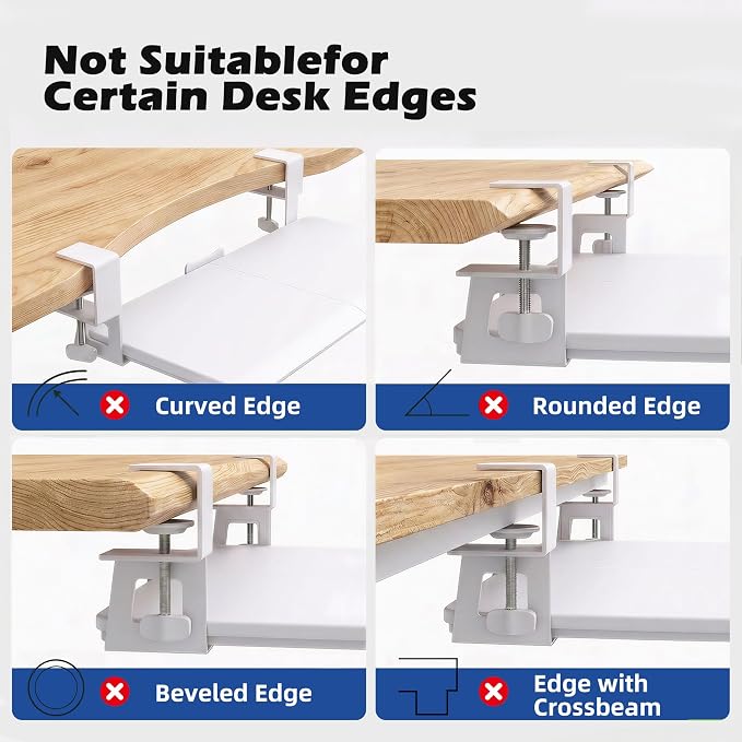 White Keyboard Tray Under Desk Clamp, 26.77" Large Under Desk Keyboard Tray Slide Out, Ergonomic Keyboard and Mouse Tray with Wrapped Edge Finish, Modern Desk Extender for Home Office
