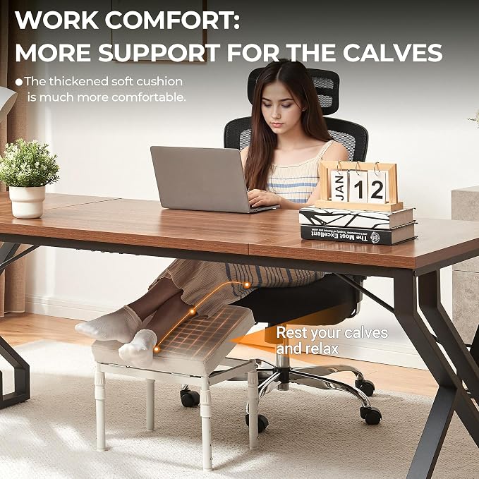 TIOPGHAD Adjustable Ottoman Pouf, 4 Height Position & 60 Degree Tilt Angle Adjustment Ottomans Footrest Foot Stools Pouffe Footstool for Under Desk Living Room Home(Beige)