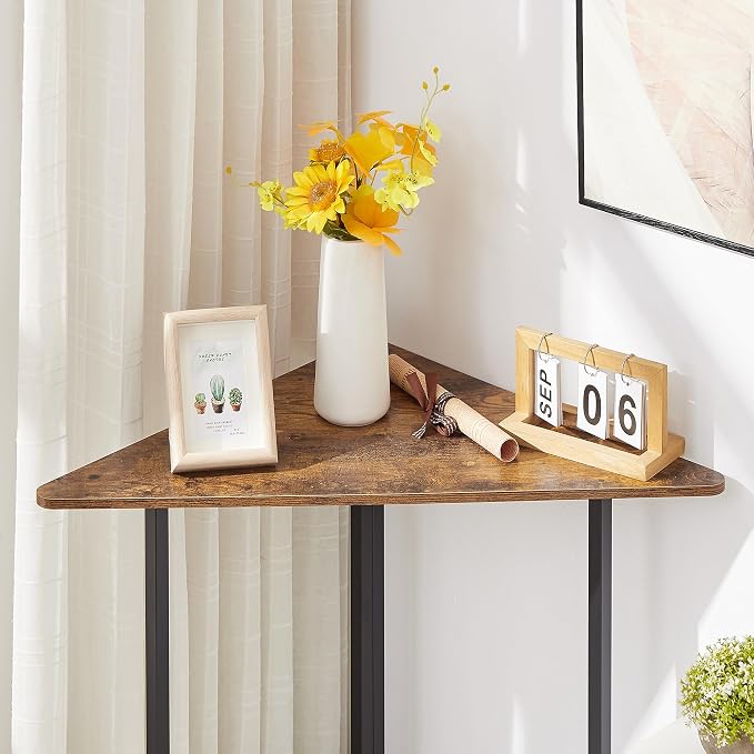 VECELO Ϲоrnеr Shelf, End/Side Tables Ϲоrnеr Computer Desk Storage Shelf for Small Space Triangle Steel Frame Ϲоrnеr Shelves with Metal Frame, Living Room, Bathroom, Brown 31.1"