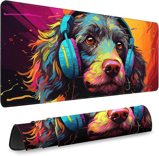 Gaming Desk Mat with Silky Smooth Surface & Exquisite Patterns,31.5x11.8 Inches Large-Sized Mouse Pad, Perfect for Extended Gaming,Work,and Home Office Decor (Cool Dog Head 1)