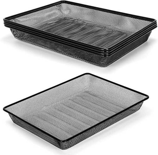 Office Metal Mesh Basket for Desk, Single Paper Tray Organizer, Turn in Trays Classroom, Flat Mail Letter Storage Basket for Office Home Drawers School, Black (5 Pack)