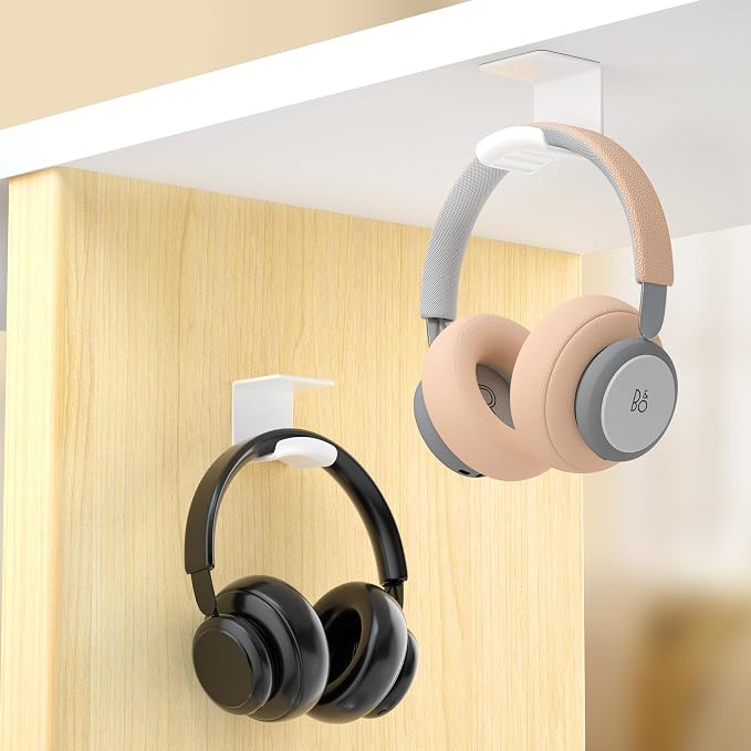 HomeMount Headphone Hook - Adhesive Gaming Headphone Stand Hanger, For Most Headphones - White (2-Pack)